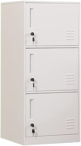 Armário de armazenamento vertical de metal de 3 portas para quarto de crianças, escola, escritório, casa, armário de armazenamento de aço empilhável para brinquedos, roupas e equipamentos esportivos