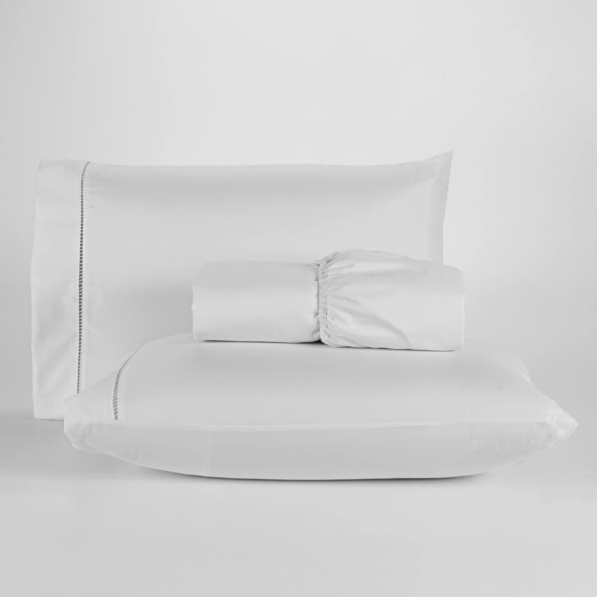 Jogo De Lençol 400 Fios Percal Poliéster Liso Toque Macio com Elástico Diversos Tamanho Solteiro Casal Queen King Size (Casal, White)