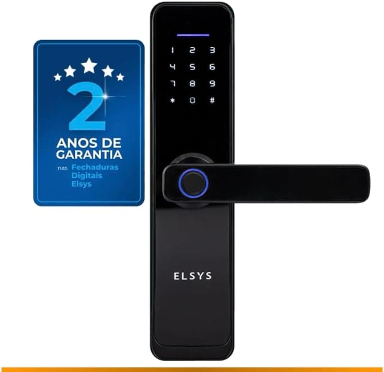 Fechadura Digital de Embutir Wi-Fi com Biometria, Elsys, ESF-DE4000B, Preta - Abertura via Biometria, Senha Numérica e Aplicativo