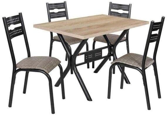 Conjunto de Mesa com 4 Cadeiras Luna Ciplafe Craqueado Preto/Junco Manteiga - Imagem 3
