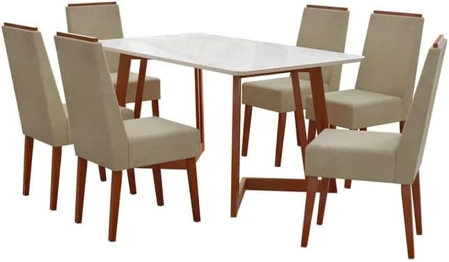 Conjunto Sala de Jantar 6 Lugares Madeira Mesa California e Cadeira Montana Tecido A40 Móveis Meneghetti Caramelo - Imagem 3