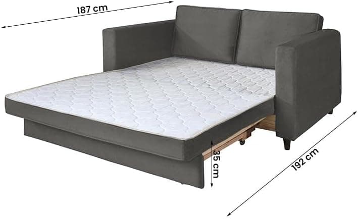 Sofá Cama Belize 2 Lugares Com Pés de Madeira e Rodízios Grafite - Imagem 3