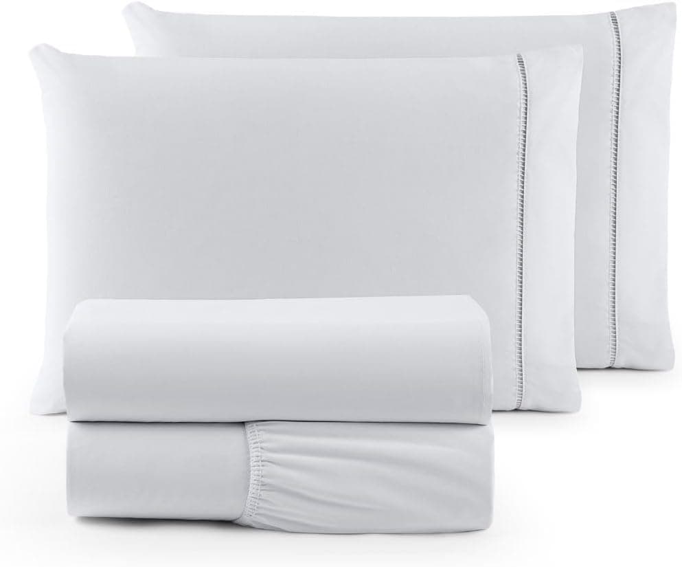 Jogo de Cama Casal 400 Fios Percal 4 Peças Ponto Palito (Branco)
