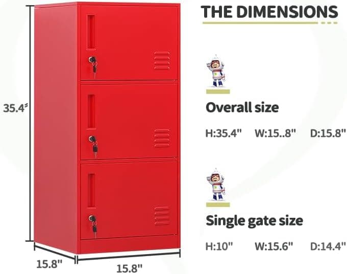 Armário de armazenamento vertical de metal de 3 portas para quarto de crianças, escola, escritório, casa, armário de armazenamento de aço empilhável para brinquedos, roupas e equipamentos esportivos - Imagem 4