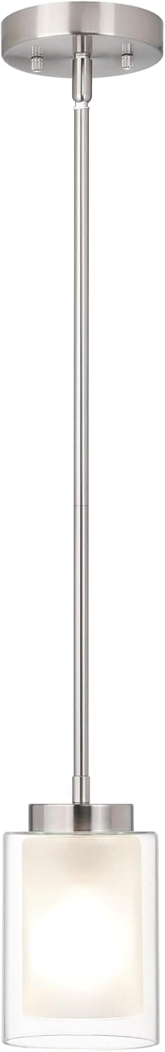 XiNBEi Lighting Iluminação pendente moderna 1 luz mini pendente com vidro duplo em níquel escovado, luz de teto suspensa ajustável para cozinha e sala de estar XB-P1195-BN