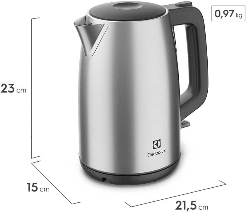 Chaleira jarra eletrica Electrolux desligamento automatico capacidade 1,7L facil abertura tampa alça ergometrica indicador transparente EEK25 inox 220v - Imagem 3