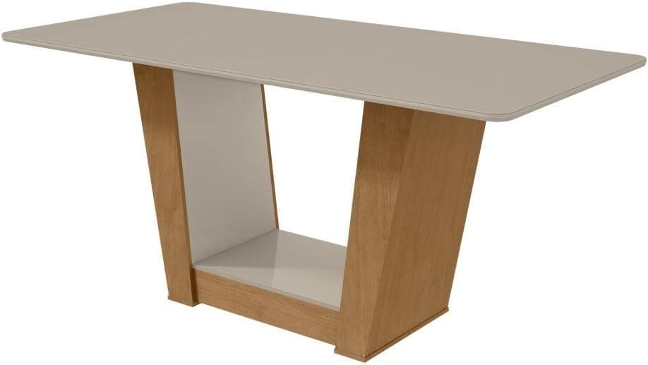 Conjunto Sala de Jantar Mesa com Tampo de Vidro 170cm e 6 Cadeiras Apogeu Móveis Lopas Rovere Naturale/off White/linho Rinzai Bege - Imagem 4