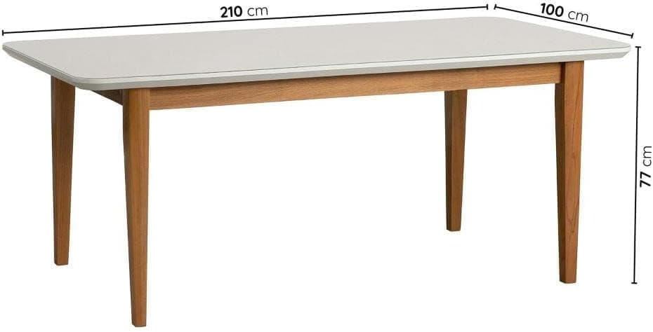 Mesa de Jantar 8 Lugares 2,10m Tampo Mdf e Vidro Pés Madeira Maciça Tangará Cabecasa Madeiramadeira Caramelo/off White - Imagem 3