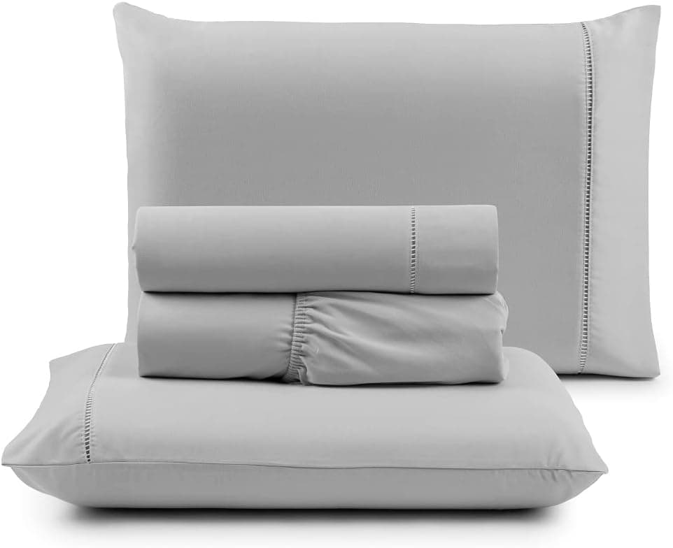 Jogo de Cama Queen Percal 400 Fios Ponto Palito 04 Peças, Antiácaro, Anti-pilling com Toque Macio - Cinza