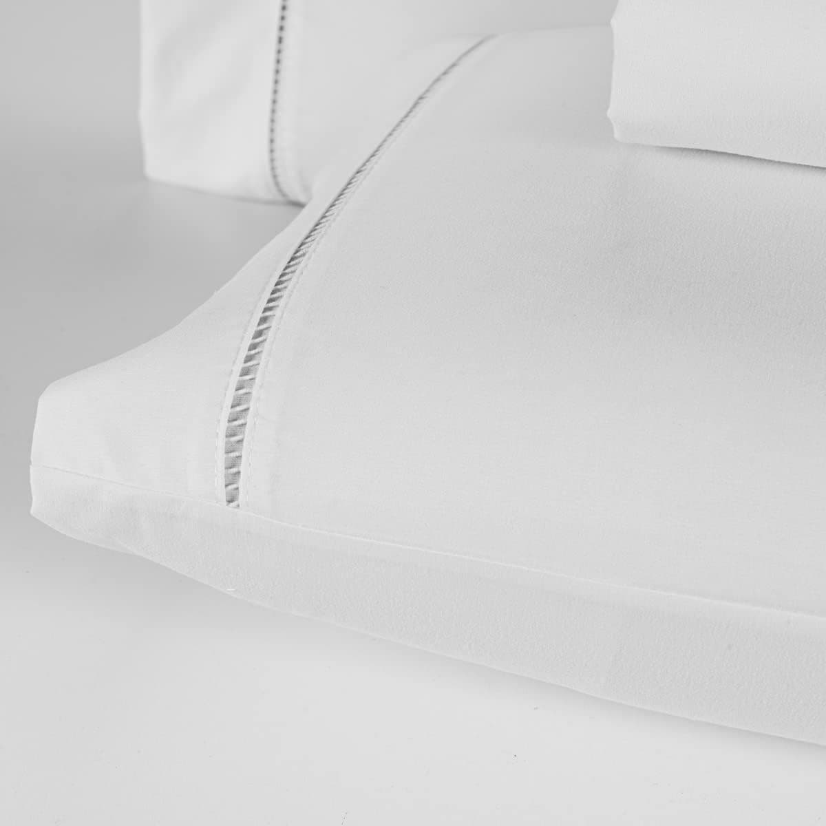 Jogo De Lençol 400 Fios Percal Poliéster Liso Toque Macio com Elástico Diversos Tamanho Solteiro Casal Queen King Size (Casal, White) - Imagem 3
