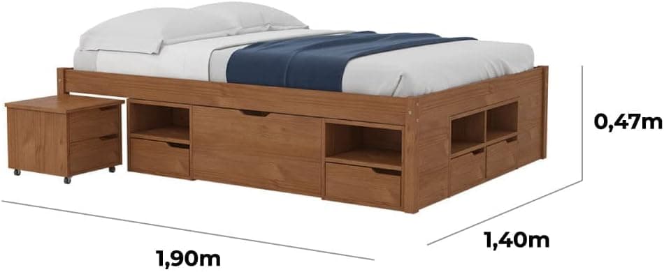 Cama Casal Multifuncional Madeira Maciça 6 Gavetas Charme Inter Link Amendoa - Imagem 4