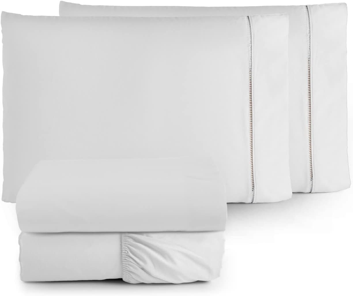 Jogo de Lençol 4 Peças Ponto Palito Percal 180 Fios Algodão Liso Vários Tamanhos (Branco, Casal Padrão)