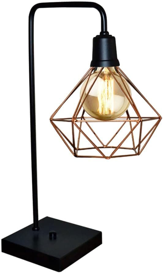 Abajur Luminaria De Mesa Com Aramado - Ideal para sala, cabeceira de cama, escritório (Preto Cobre)