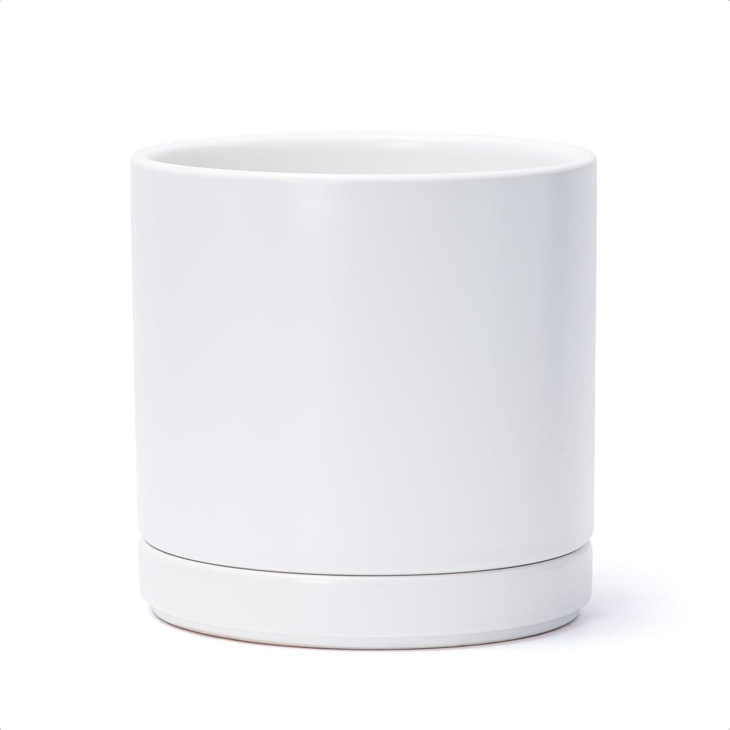 D'vine Dev Vaso de cerâmica de 20 cm com orifício de drenagem e pires, vaso redondo cilíndrico interno, branco, 94-O-D-1