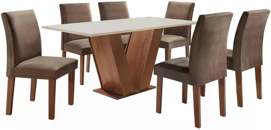 Conjunto Sala de Jantar Mesa Tampo de Vidro 6 Cadeiras Espanha Espresso Móveis Chocolate - Imagem 3