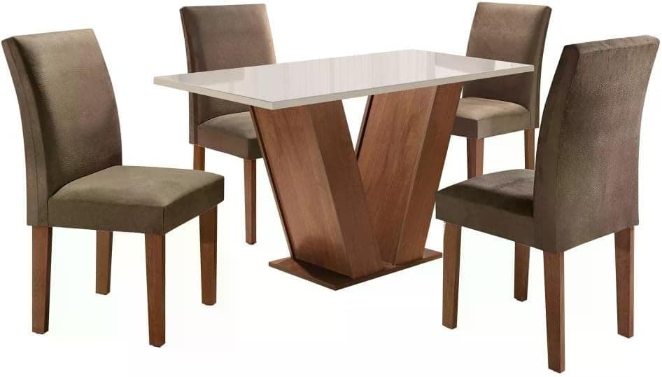 Conjunto Sala de Jantar Mesa Tampo de Vidro 4 Cadeiras Espanha Siena Móveis Chocolate - Imagem 3