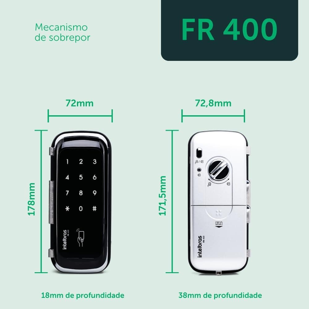 Fechadura Digital de Sobrepor Para Portas de Vidro FR 400 Preto Intelbras - Imagem 4