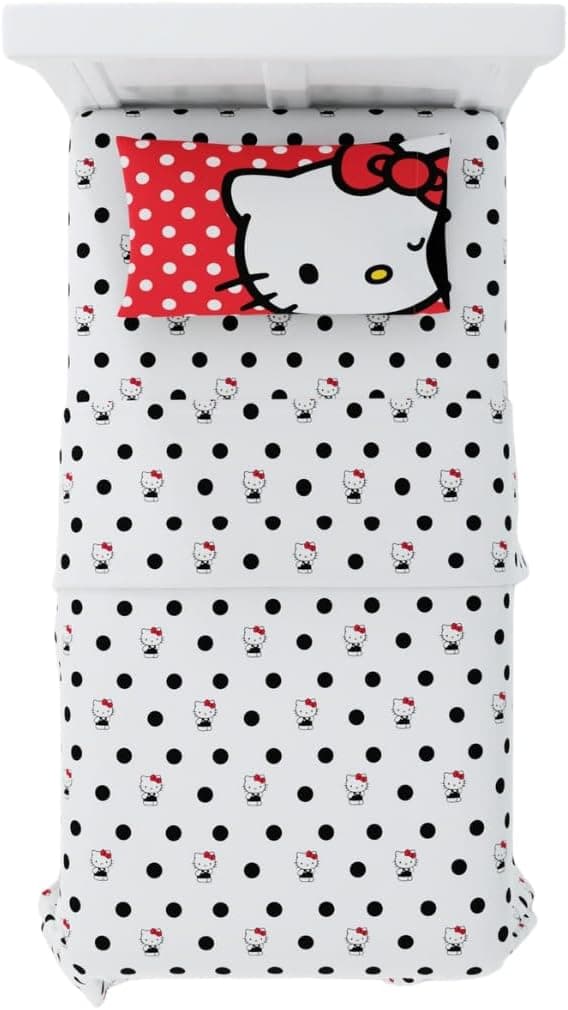 Franco Jogo de cama de solteiro de microfibra super macia Hello Kitty da Hello Kitty, 3 peças, (produto oficialmente licenciado)