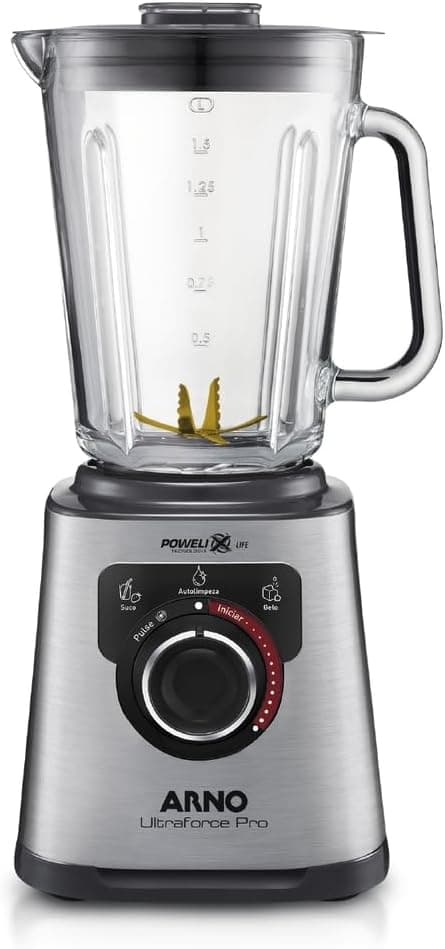 Liquidificador Arno Ultraforce Pro 1100W LN93, com App de Receitas, 6 Lâminas Powelix Life, Jarra de Vidro 2L, Resistente a Choque Térmico e Corpo Inox, Tecnologia Limpa Fácil, 110V
