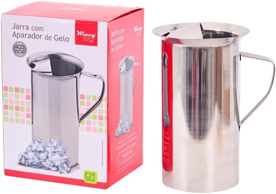 JARRA EM INOX COM APARADOR SEPARADOR DE GELO GRANDE 1800ML PREMIUM LUXO