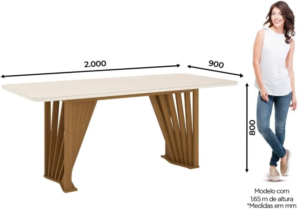 Conjunto Sala de Jantar Mesa Tampo MDF/Vidro com 6 Cadeiras Milena Nature/Off White/Linho - Imagem 4