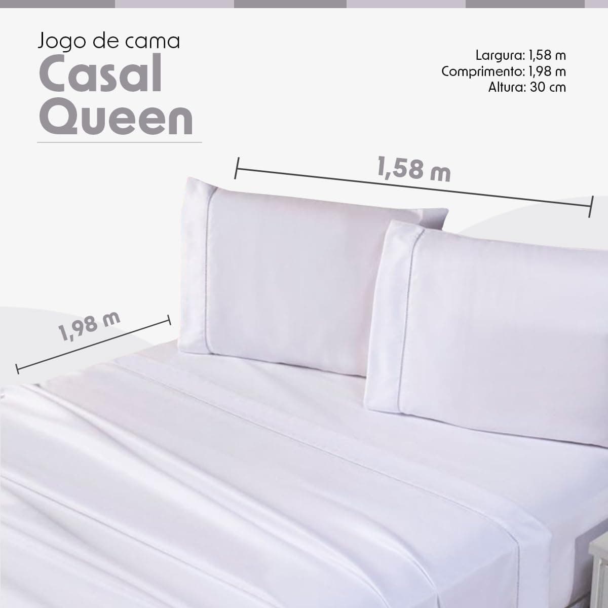 Jogo de Cama Casal Queen Percal 400 Fios Ponto Palito 04 Peças, Antiácaro, Não faz bolinha Toque Extra Macio (branco) - Imagem 4
