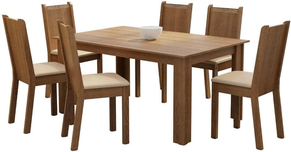 Conjunto Sala de Jantar Madesa Analu Mesa Tampo de Madeira com 6 Cadeiras