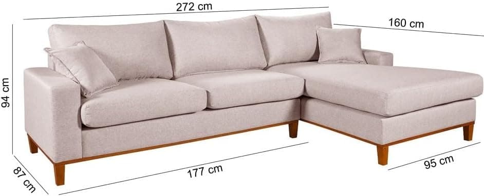 Sofá California 4 Lugares Living Chaise Linho Lado Esquerdo - Essencial Estofados (Champagne) - Imagem 3