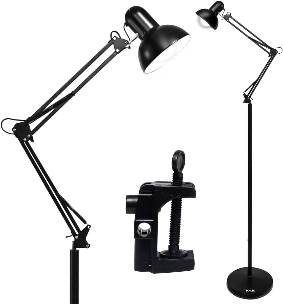 Luminária de Chão 1,90m Articulada Techled Para Sala Escritório Coluna Preta