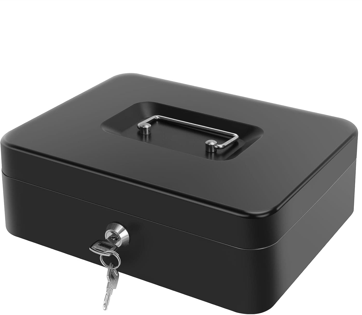SAFECash Box com bandeja de dinheiro – Caixa grande com fechadura, cofre de metal para dinheiro, 25 x 20 x 9 cm, preto