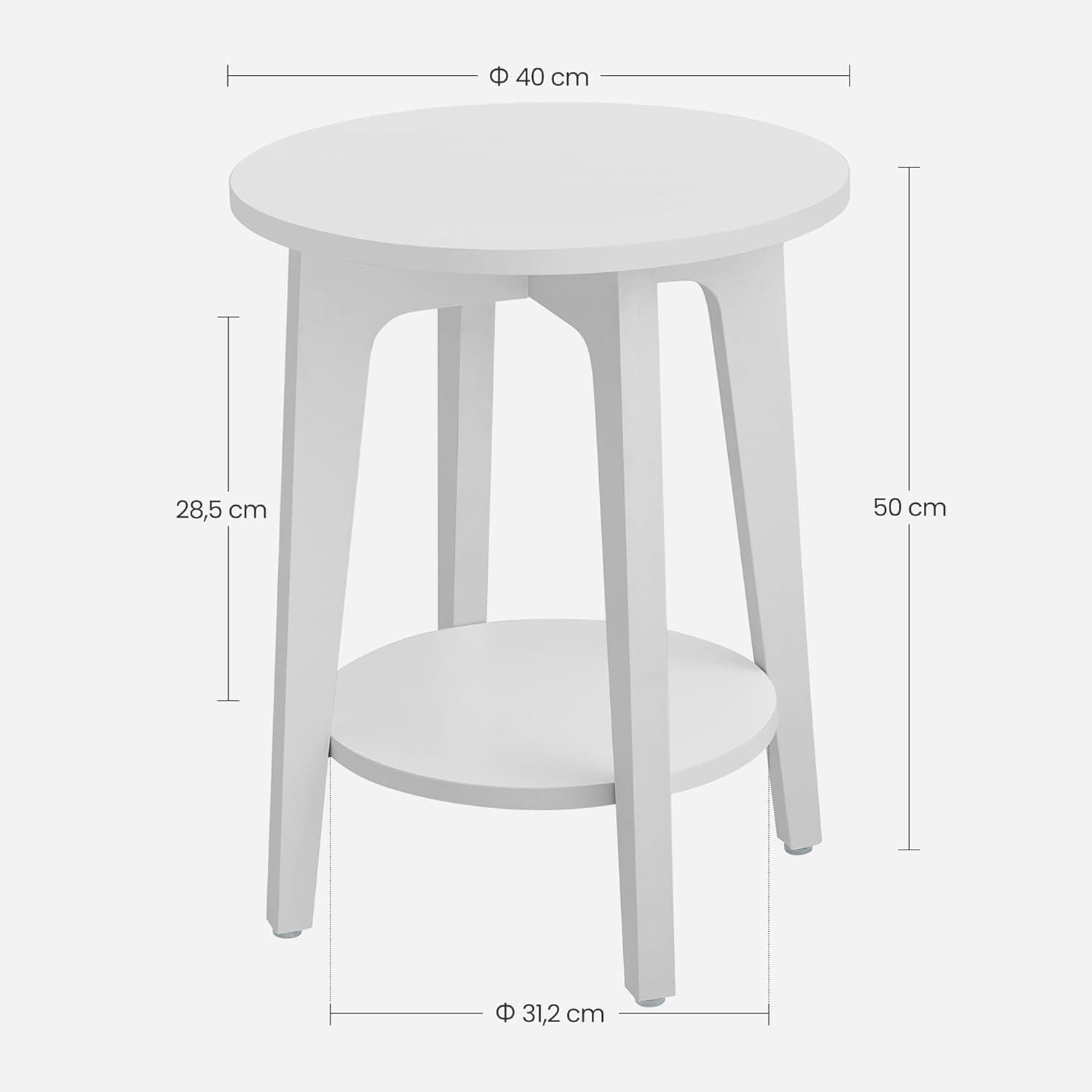 VASAGLE Mesa Lateral Redonda com Prateleira Inferior, Mesa de Apoio para Espaços Pequenos, Criado-Mudo para Sala de Estar, Quarto, Branco BRLET283T14V1 - Imagem 4