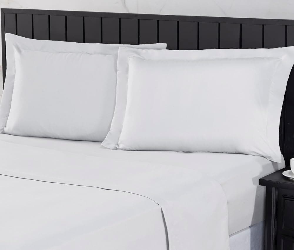 Jogo de Cama Casal 400 Fios Percal 04 Peças Com Lençol de Cima e Aba Americana, Antiácaro, Anti-pilling com Toque Macio - Branco,Casal