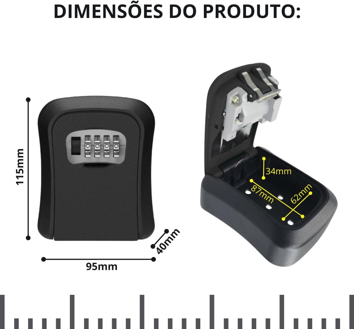 Genérico Cadeado Airbnb Segredo Cofre Parede Guarda Chaves Casa Objetos Joias (Preto) - Imagem 3