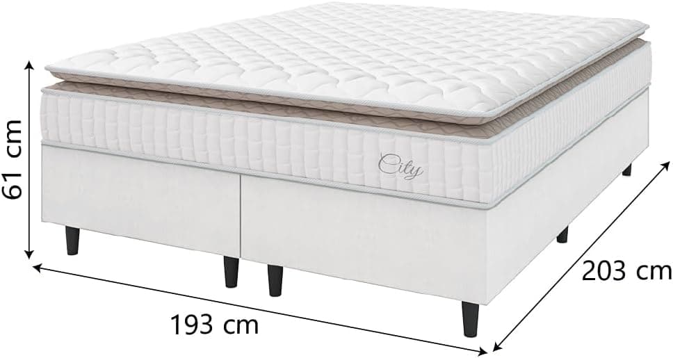 Cama Box Colchão Casal King Molas Ensacadas City Pillow Top 193x203x61cm Linho Branco/Bege Hellen - Suporta até 110kg por Pessoa - Imagem 4