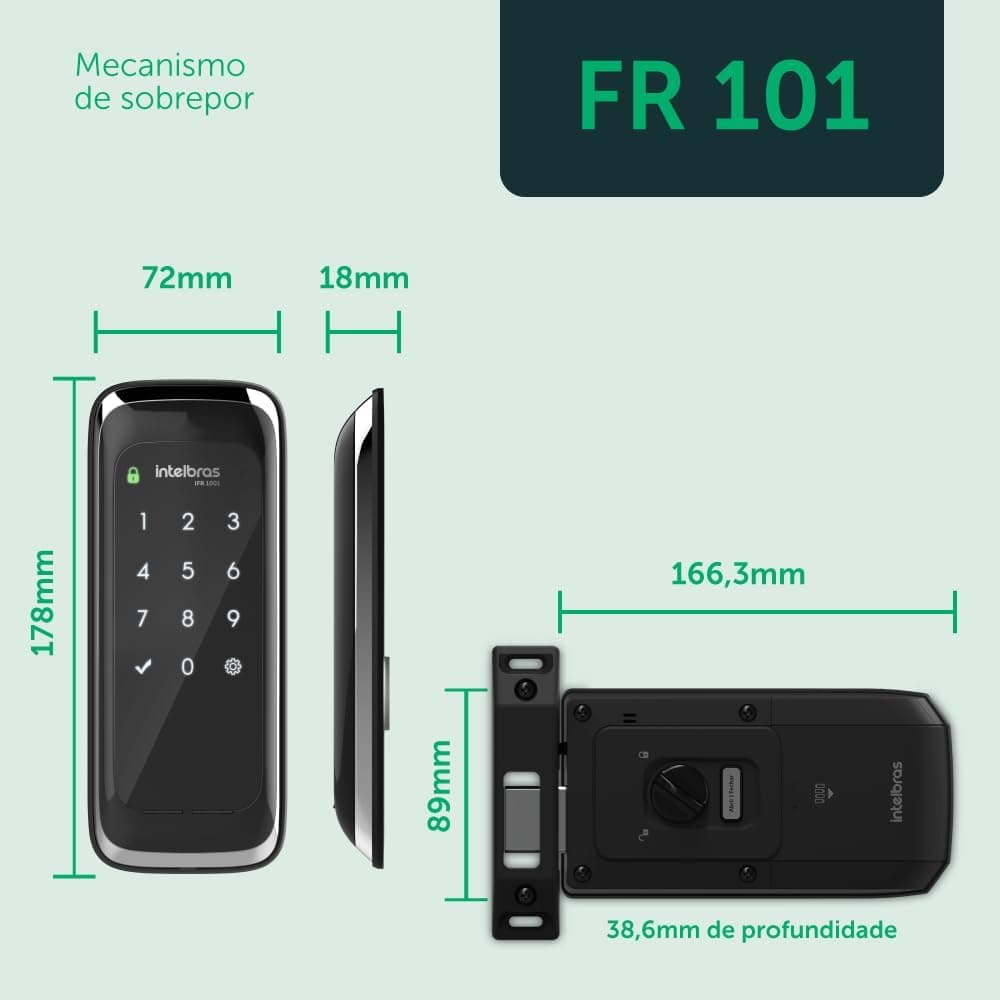 Fechadura Digital de Sobrepor Touch Screen FR 101 Preto Intelbras - Imagem 3
