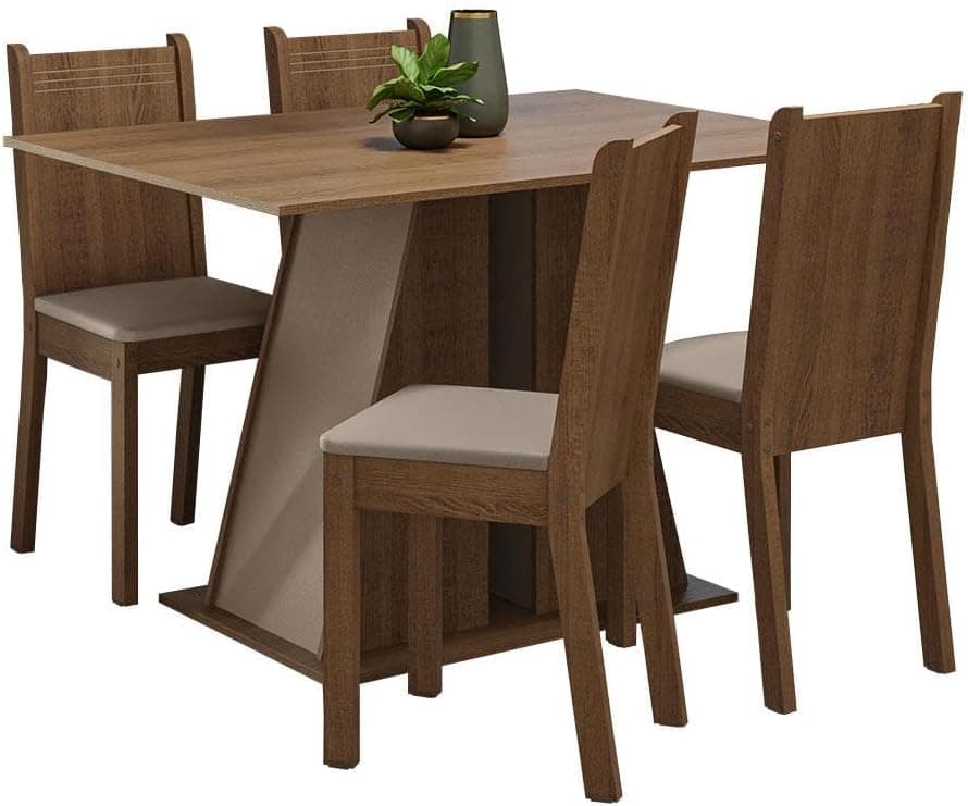 Conjunto Sala de Jantar Mesa Tampo de Madeira 4 Cadeiras Rustic/crema/bege Marilyn Madesa