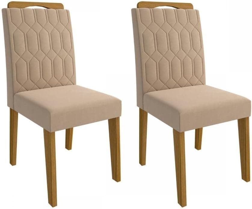 Conjunto Sala de Jantar Mesa Tampo de Vidro/MDF Agata e 4 Cadeiras Paola Cimol Nature/Off White/Nude - Imagem 4