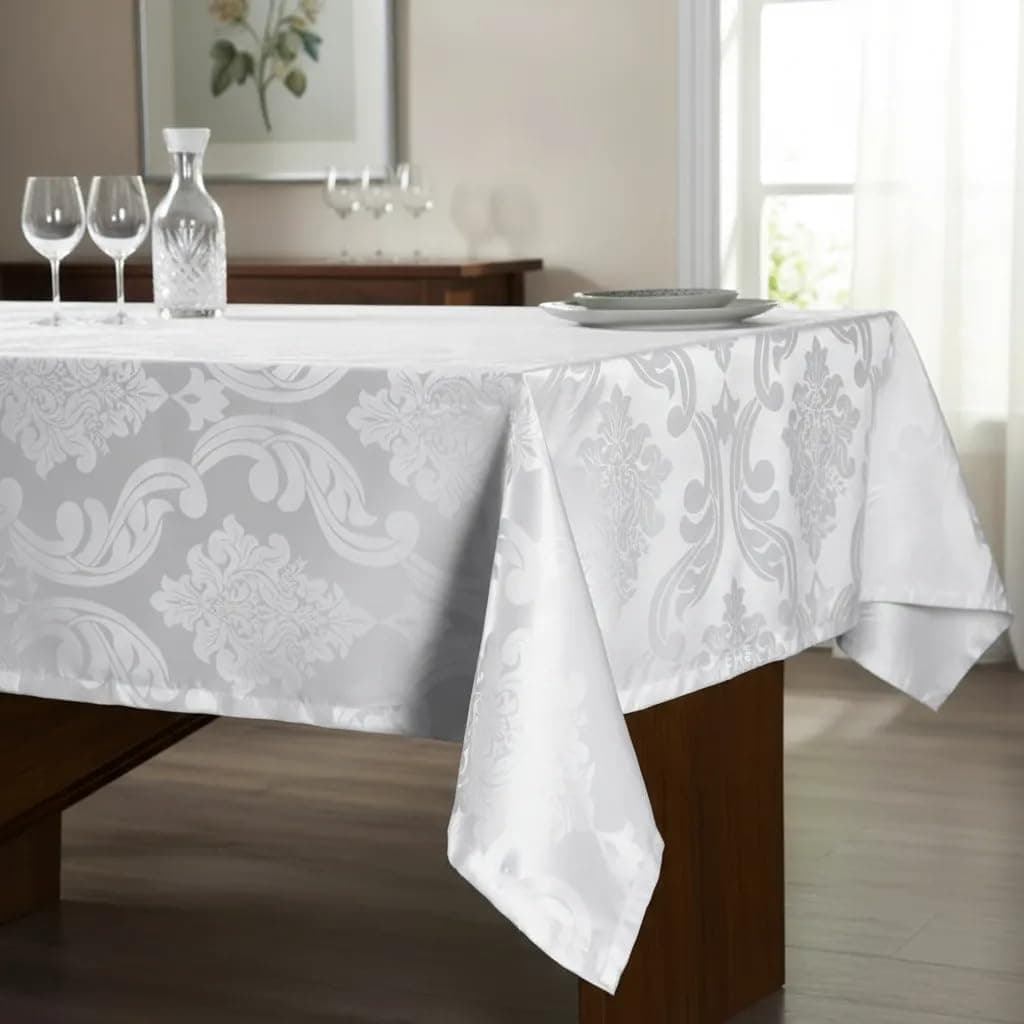 Toalha de Mesa em Jacquard Inglês Requinte Retangular (6 Lugares) (Branco) - Imagem 4