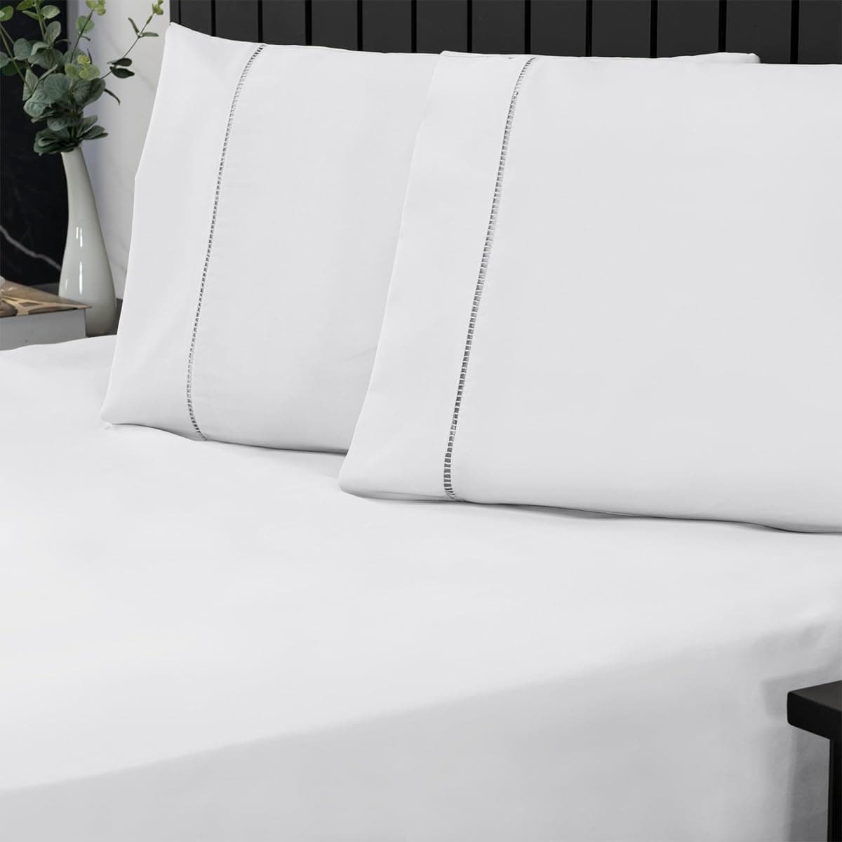 Jogo de Cama Casal Percal 400 Fios Ponto Palito 03 Peças, Antiácaro, Anti-pilling com Toque Macio - Branco