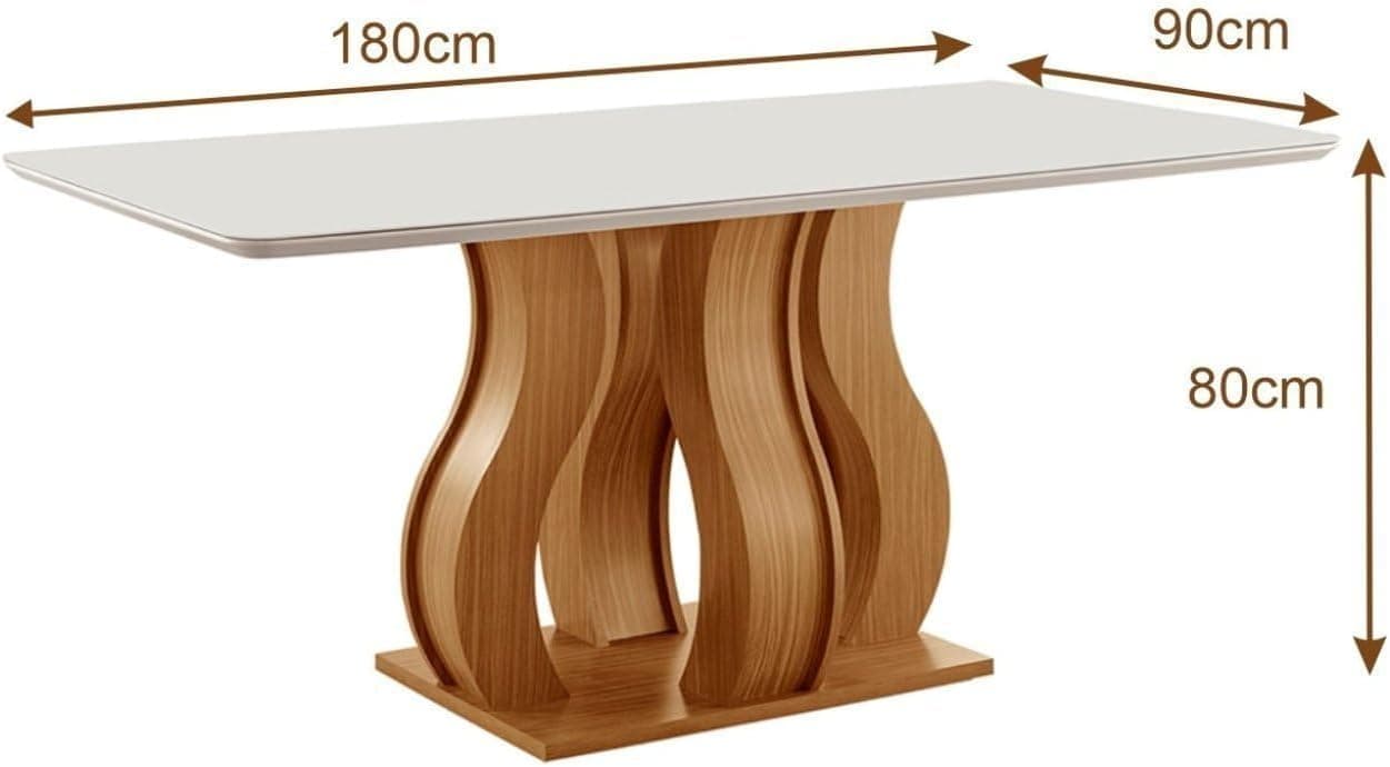 Mesa de Jantar Nuance 180x0,90cm 6 Cadeiras Modernas Atena Castanho Cinamomo/Pena Bege/Off White - Imagem 4