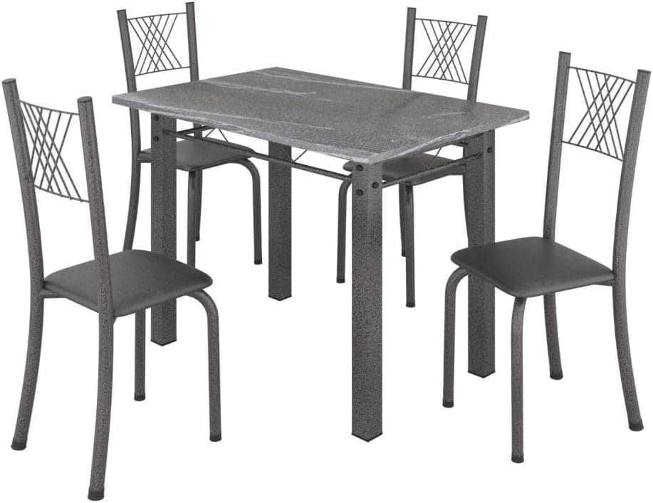Conjunto Mesa com 4 Cadeiras Tampo de Granito Topázio Sara Preto Liso/Martelado Prata - Imagem 3