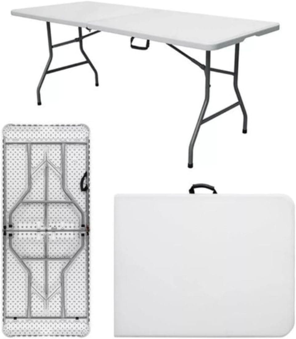 Mesa Dobrável Vira Maleta Com Alça Portátil 1.80m Para Camping Pesca Jardim Área Externa Ou Interna Salão De Festas Gourmet Luvinco (Branco)