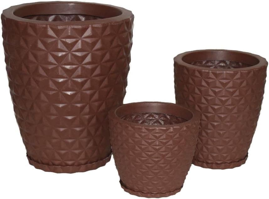 Kit 3 Vasos Planta Decorativo Jardim Coluna Diamante 0,1 e 2 Cor:Marrom - Imagem 3