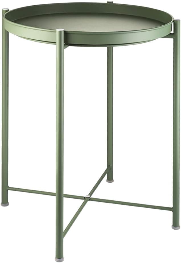 EKNITEY Mesa lateral pequena – Mesa lateral de metal à prova d'água para sofá pequeno, mesas laterais de café, quarto, ambientes internos e externos com bandeja removível para sala de estar, quarto,