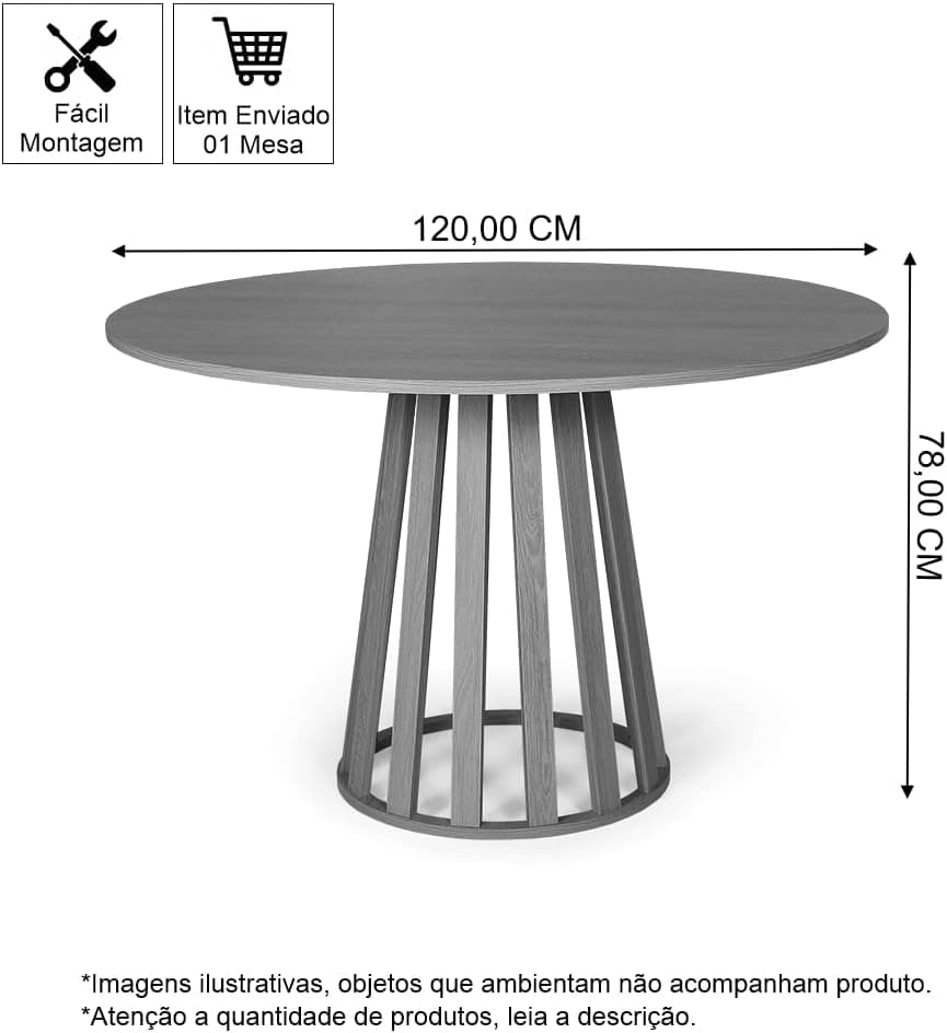 Mesa de Jantar Redonda 6 Lugares 120cm Gabi Preto/Noronha - Straub Web - Imagem 3