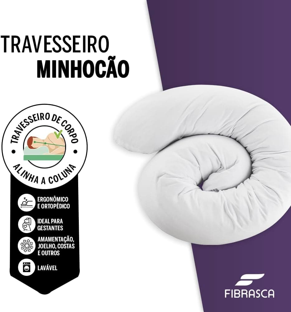 Travesseiro de Corpo Minhocão para Gestante - 21x150 cm - Fibrasca, Branco - Imagem 3
