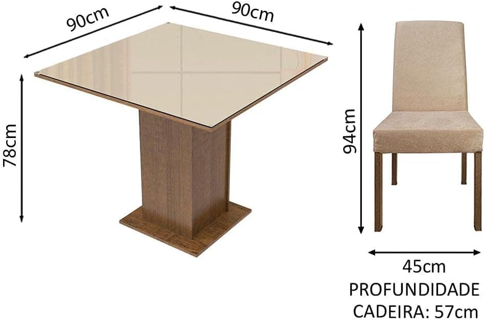 Conjunto Sala de Jantar Madesa Evelin Mesa Tampo de Vidro com 4 Cadeiras - Imagem 4