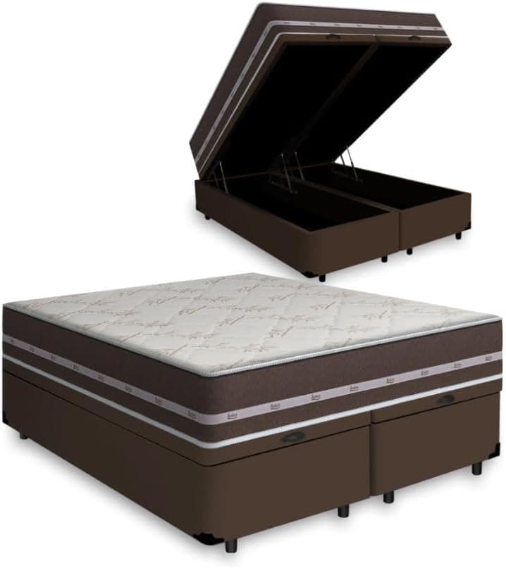 Cama Box Com Baú Queen + Colchão De Molas - Anjos - Classic Superlastic 158cm