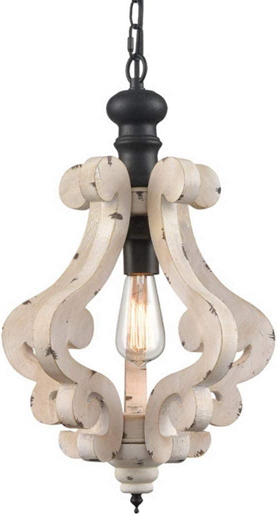 CLAXY Lustre de fazenda com acabamento off-white com pingente de madeira