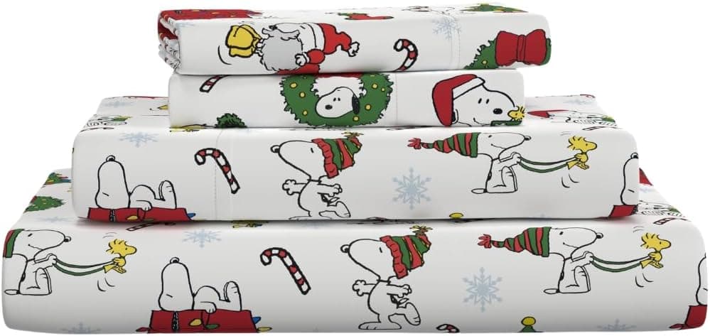 Conjunto de lençóis de microfibra Peanuts Snoopy Christmas Holiday – Twin, conjunto de 3 peças (produto oficial Peanuts) da Franco Collectibles